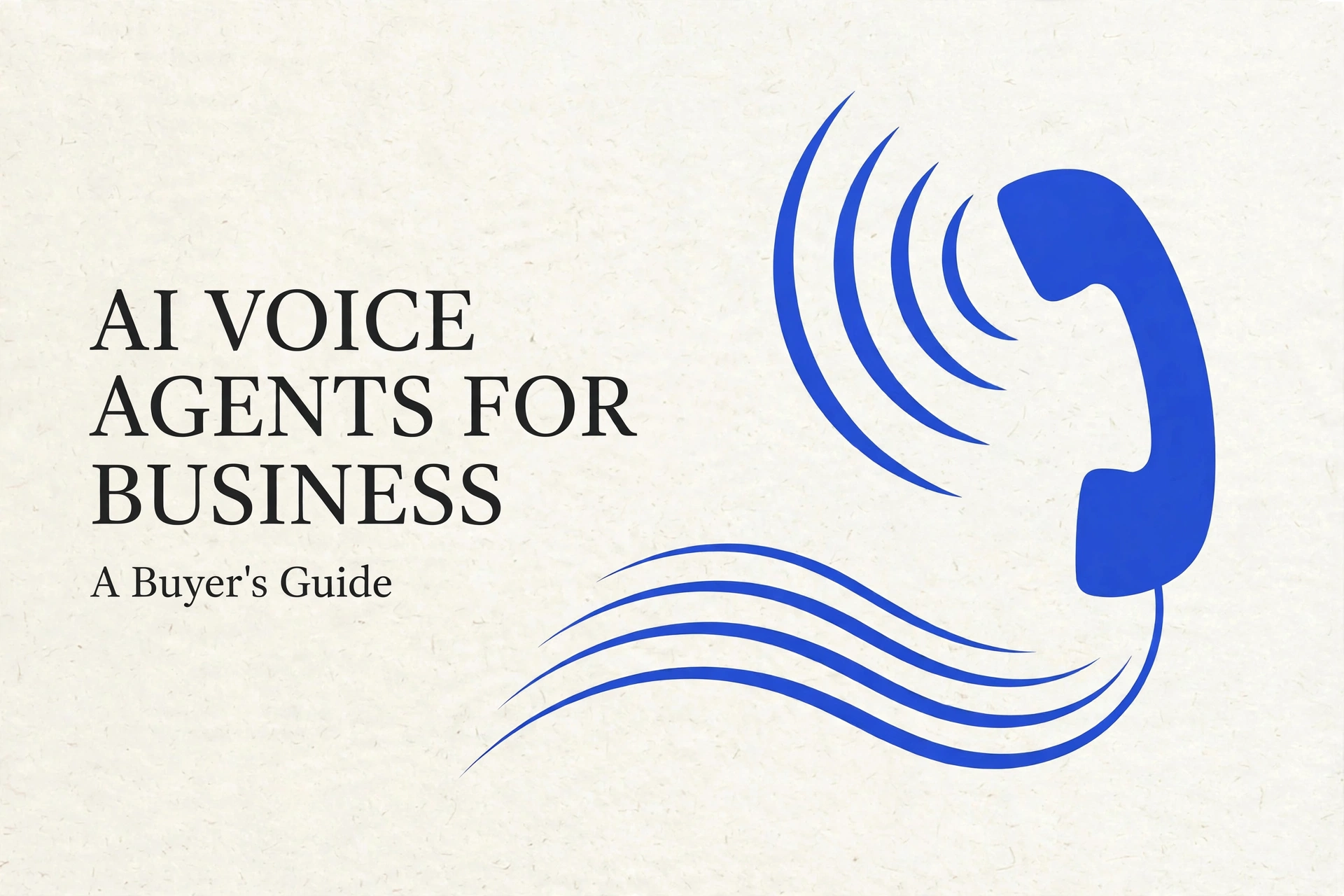 Cover illustration for the AI voice agents buyer's guide showing a blue telephone receiver with sound waves on warm paper